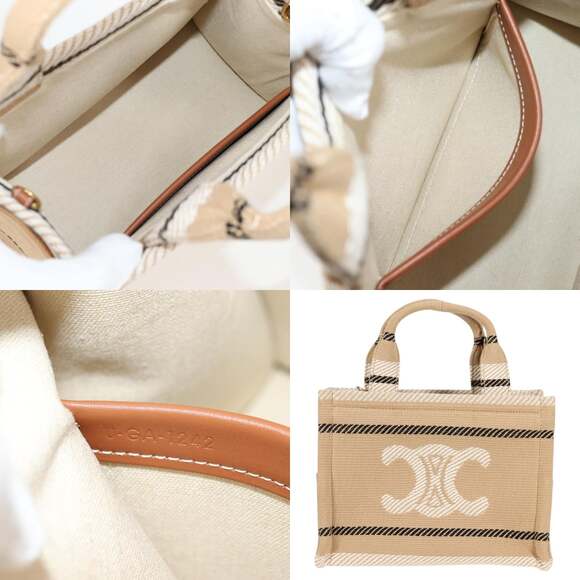 CELINE Triomphe Small Cabas Tice Tote Bag Canvas Beige Gold - Picture 10 of 12